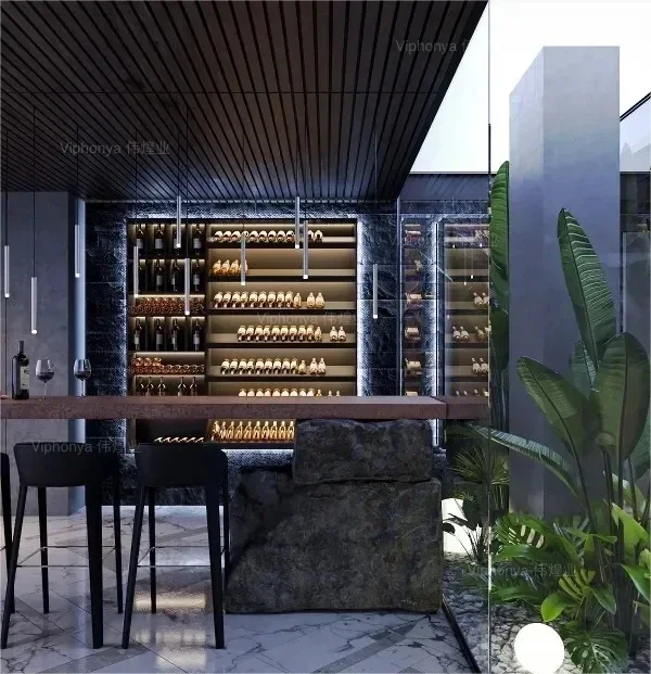 

Hotel Bar Restaurant Private Club Commercial Beverage Cooler Luxury Building Living Room Metal Wine Cabinet