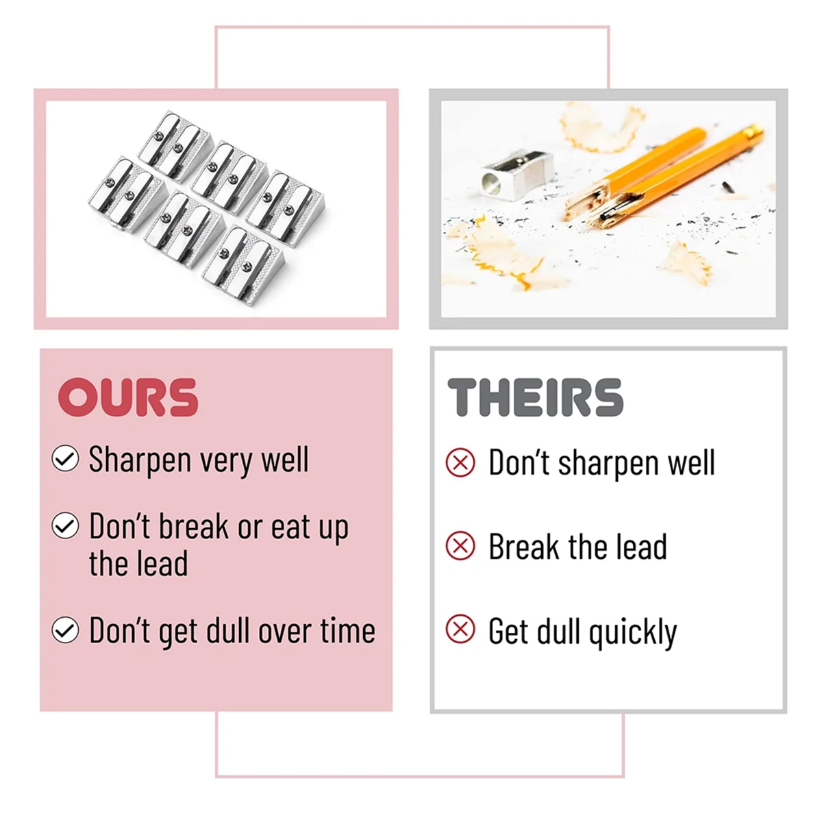 Handheld Metall Bleistift spitzer mit 2 Löchern, 8er Pack