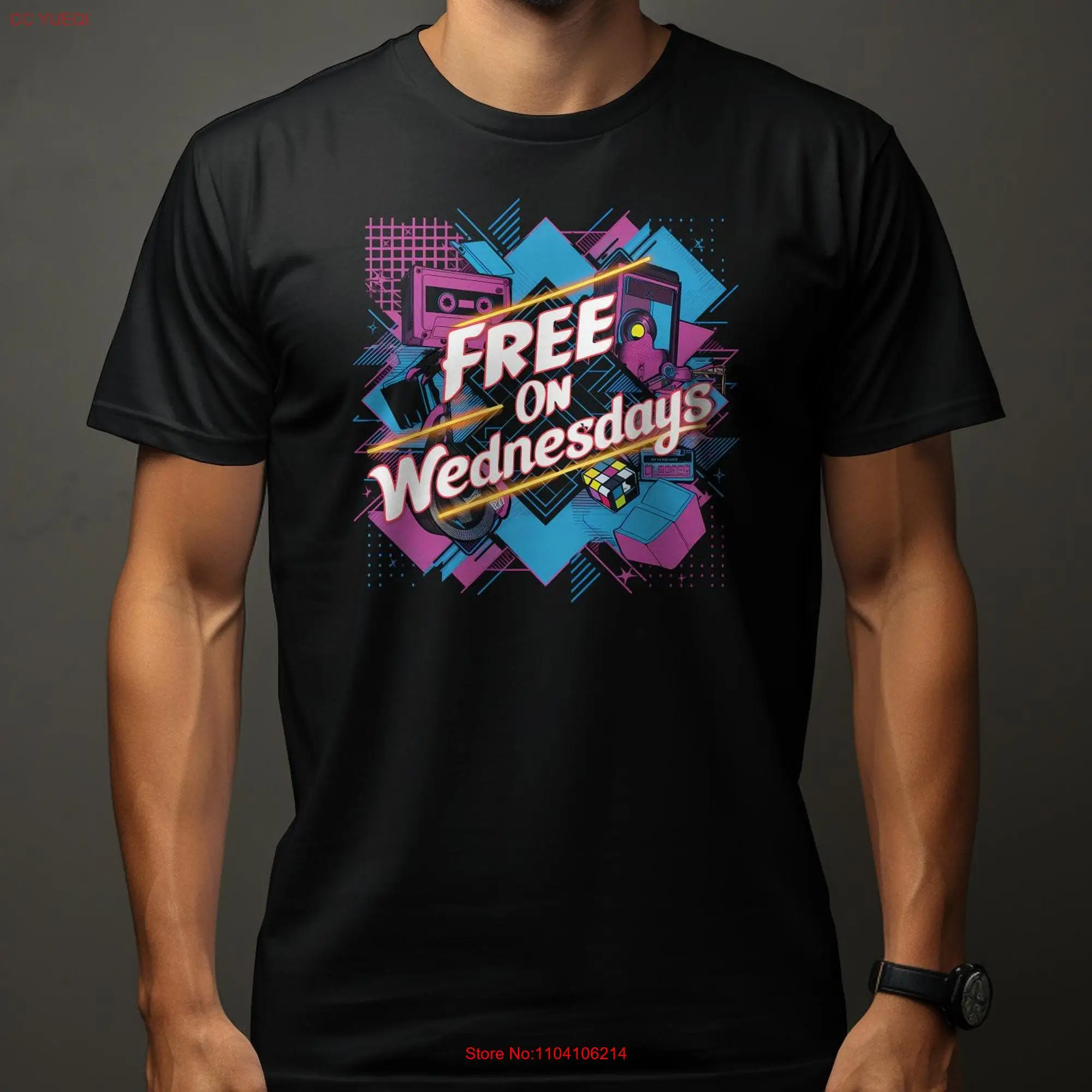 Retro Music Design Free On Wednesdays T Shirt 80s Inspired Fun Casual Vintage Style Top Cool Everyday Wear Unique