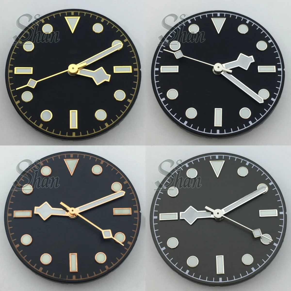 時計ダイヤル 29mm 赤、白、黒、青のダイヤル、スノーフレーク針、緑色の発光、NH35 ETA PT5000 ムーブメントに適しています。