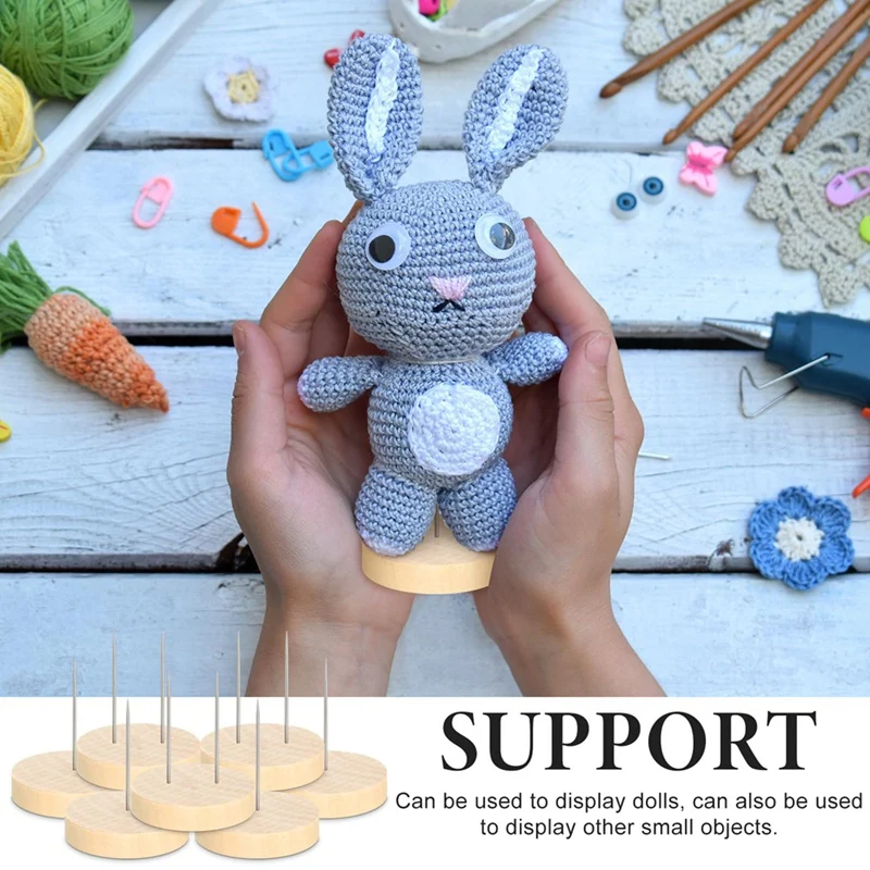 12Pcs Crochet Doll Stand Doll Stand Felt Animal Doll Toy Wooden Base Support Action Figure Stand