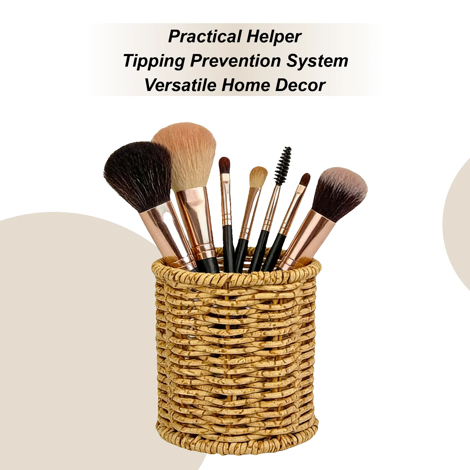 Small Pen Storage Cup Woven Pencil Holder Imitation Rattan Woven Desk Organizer Makeup Brush Holder For Home Office School