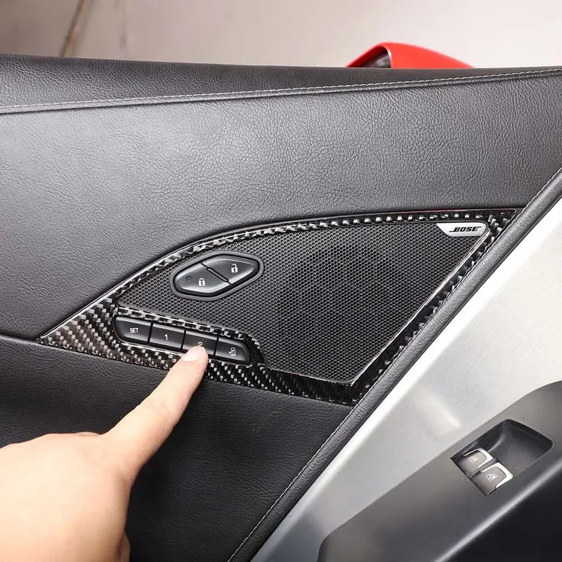

For 2014-2019 Chevrolet Corvette C7 Soft Carbon Fiber Car Styling Car Front Door Speaker Horn Frame Sticker Car Interior Parts