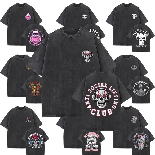 Camisetas con cubierta de bomba de gimnasio y esqueleto para Club de levantamiento Social, camisetas Vintage lavadas para entrenamiento físico divertido para hombres y mujeres