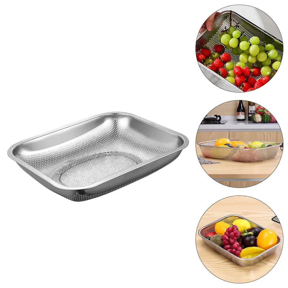 

1pc Stainless Steel Drain Basket Square Vegetable Basin Fruit Washing Storage Kitchen Organizer Fast Draining Holes