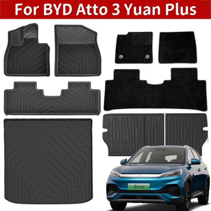 ل BYD Atto 3 Yuan Plus 2022-2025 LHD TPE الحصير وبطانة البضائع، جميع الأحوال الجوية بطانات الأرضية حصيرة صندوق السيارة