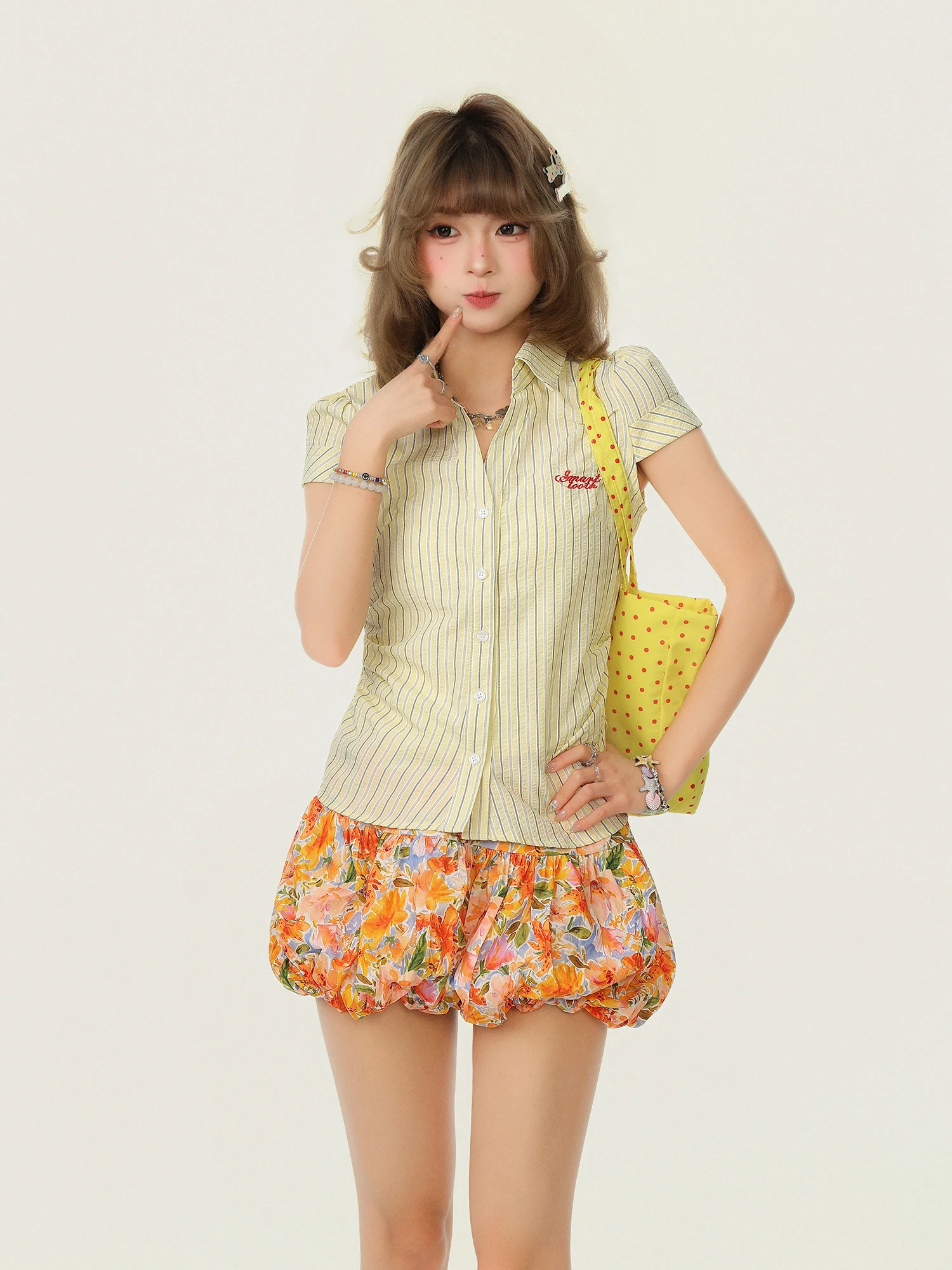 

Женская летняя рубашка в полоску с коротким рукавом в корейском стиле, повседневная, модная, с эффектом утяжки талии, из хлопка и полиэстера