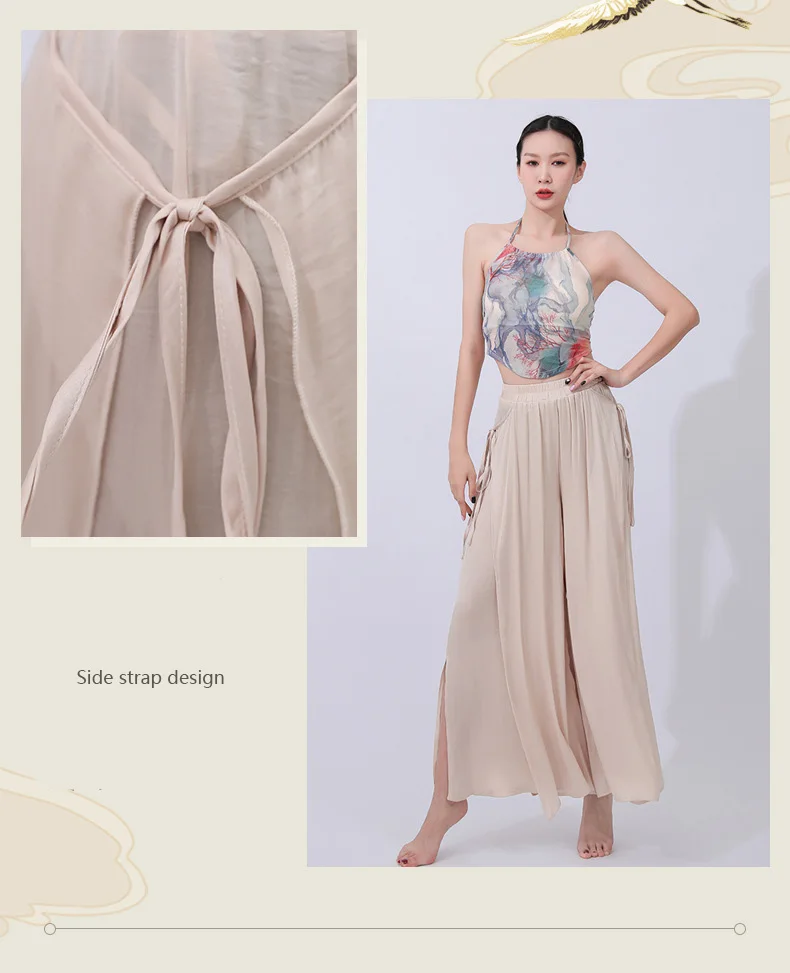 2023 Adult Moden Dance Costume High Waist Line Side Strap Wide Leg Pants Female Trousers Performance Dress Comfortable Slacks