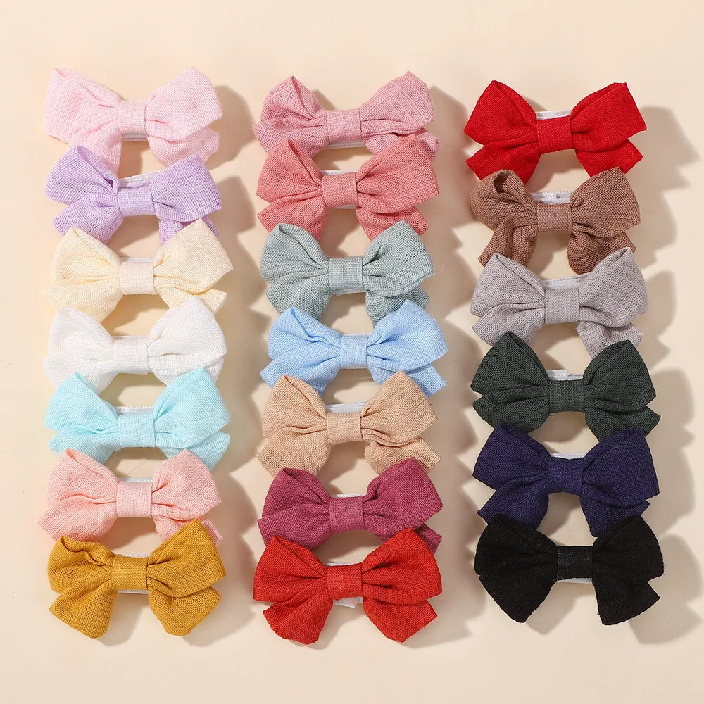 Zufällige Farbe zum Senden von 20 Stück Knoten-Haarspangen für Mädchen, solide Haarschleife, Kleinkind-Baumwoll-Haarnadel, Band-Haarspange, Kinder-Haar-Accessoires