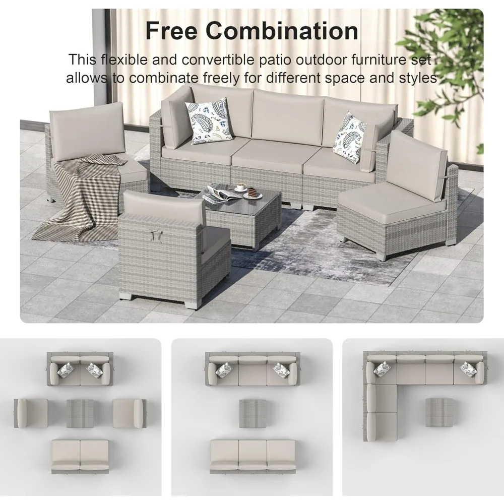 Patio Furniture Set Modular Outdoor Sectional Wicker Conversation Sets Patio Couch All Weather