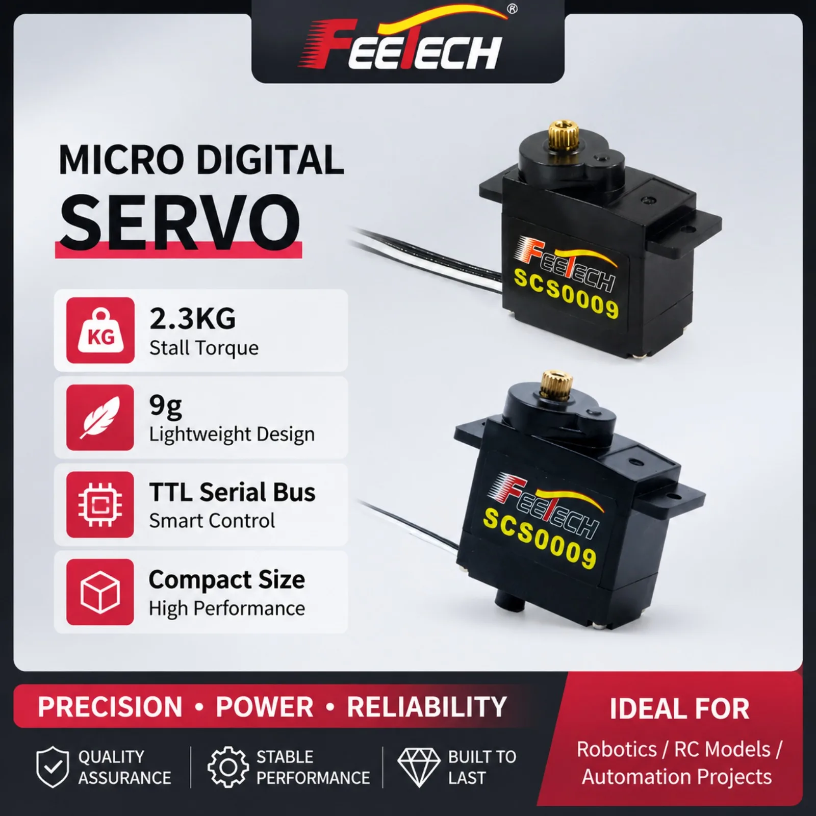 FEETECH Micro 9g Robot Servo 2.3KG Torque TTL Serial Bus Servo for Robotics DIY Projects
