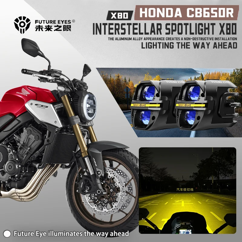 FUTURE EYES X80-LED For Motorcycle HONDA CB650R Spotlight With Cable, Backlight Switch, Trailer Sunshade Auxiliary Light