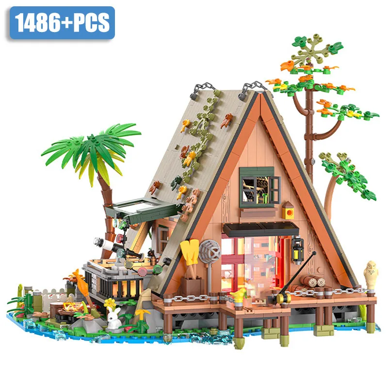 City MOC 1486pcs Forest Cabin Mini Size Building Blocks DIY City Street View Cottage Village House Bricks Toys For Children Gift