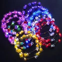 12Pcs LED Flower Crown Adjustable Flower Glow Color Nights Wreath Headband Garlands Birthday Party Wedding Baby Shower Decor