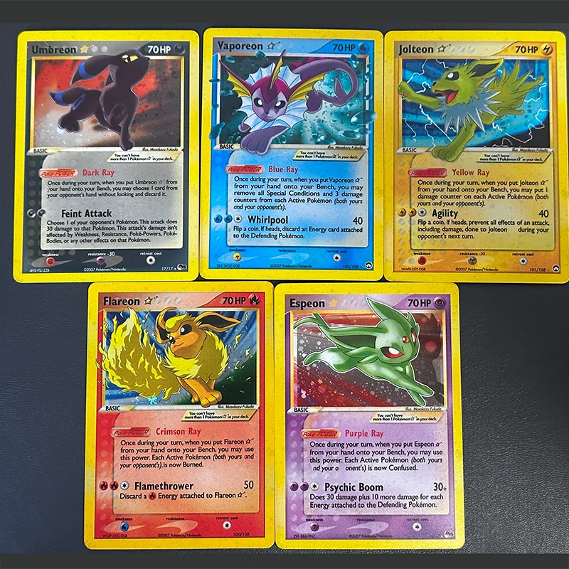 Diy Eevee Family Flash Card Glaceon Umbreon Vaporeon Jolteon Espeon Flareon Game English Anime Gift Toys Hobby Collection Cards