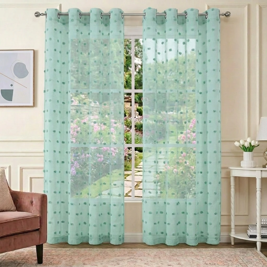 2 Panels Floral Jacquard Semi Sheer Curtains for Bedroom Living Room Light Filtering Decoration Grommet Top Window Treatments Drapes