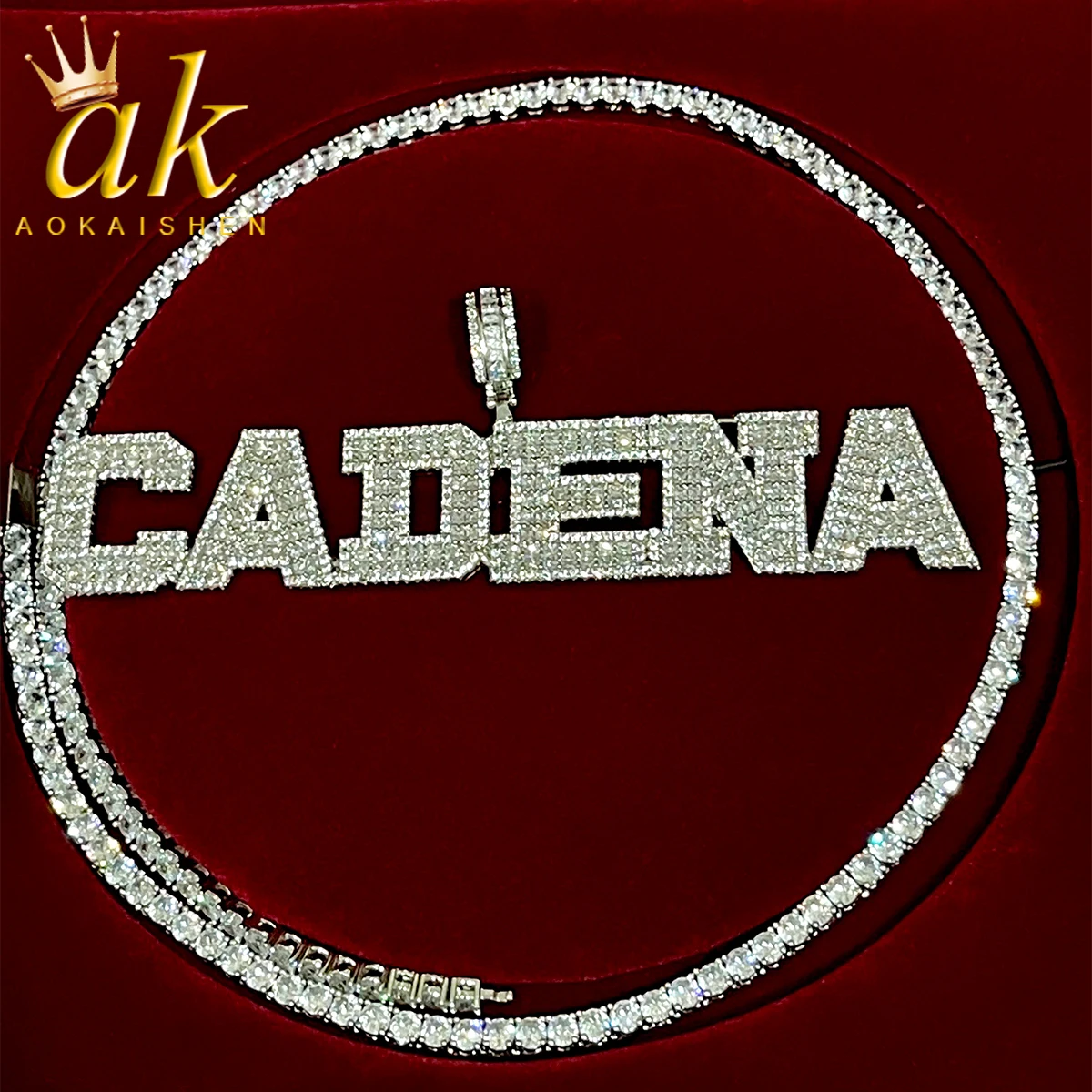 

Aokaishen Custom Make Baguette Letter Name Pendant For Men Solid Back Micro Pave Zircon Necklace Chain Hip Hop Rock Jewelry