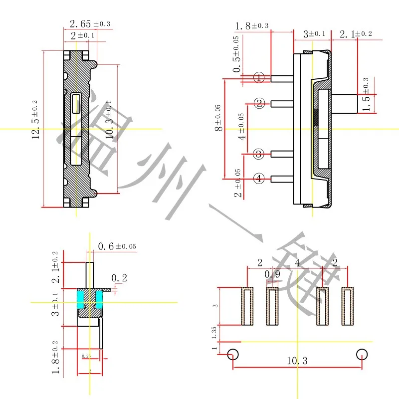 MSKT-13D18 Handle 2MM  MINI slide switch 4P3T SMD SMT 4 pin 3 position side slide mini toggle switches