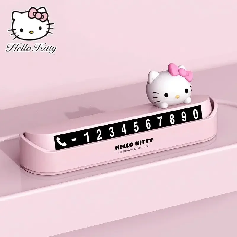 Hello Kitty-Placa de número de teléfono de estacionamiento creativo personalizado, coche de dibujos animados con placa de matrícula móvil, adornos de coche lindos, regalo para niñas