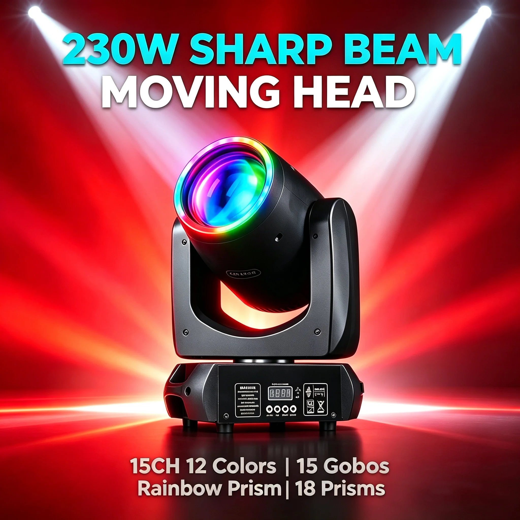 Professional 200W RGBW LED Beam Moving Head Light with DMX512 Control IP33 Rated 18-Facet Rotating Prism for Stage DJ Club