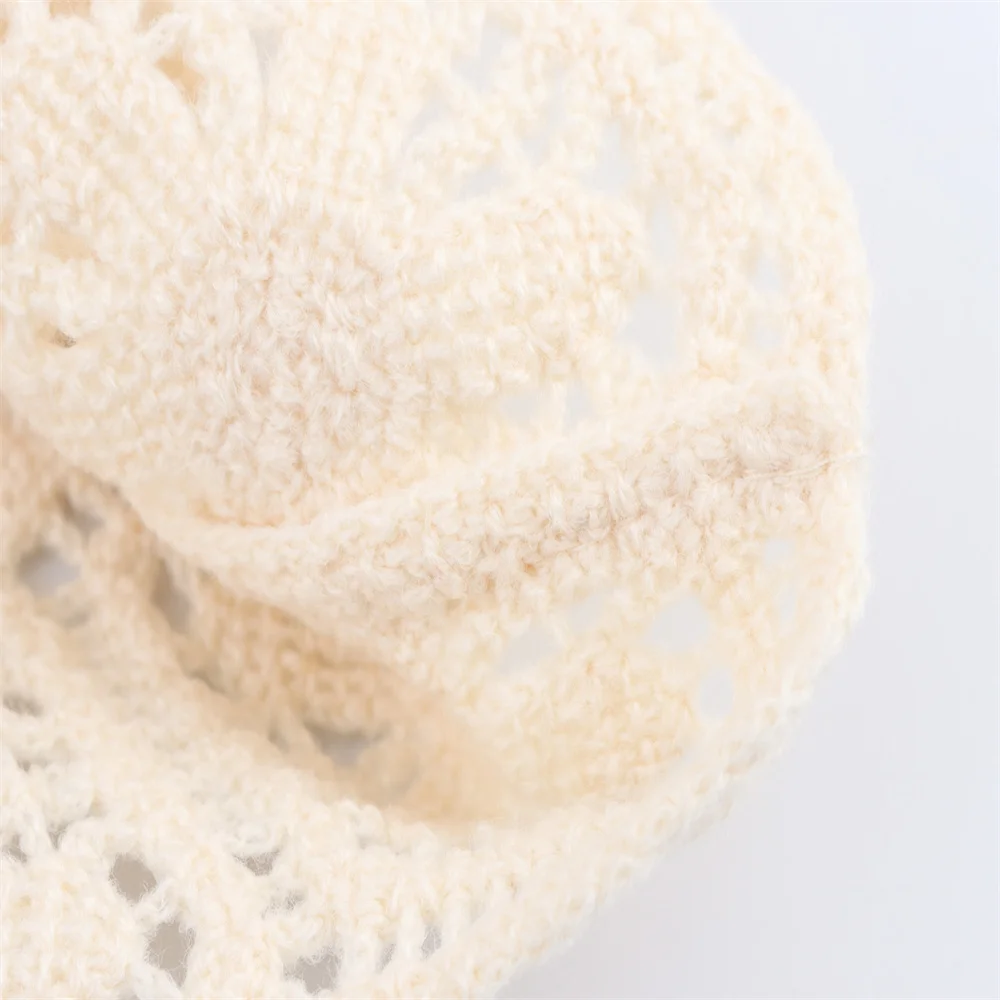 منتج صيفي جديد عصري كاجوال برقبة دائرية وأكمام طويلة نمط موجة مجوف سترة محبوكة #5