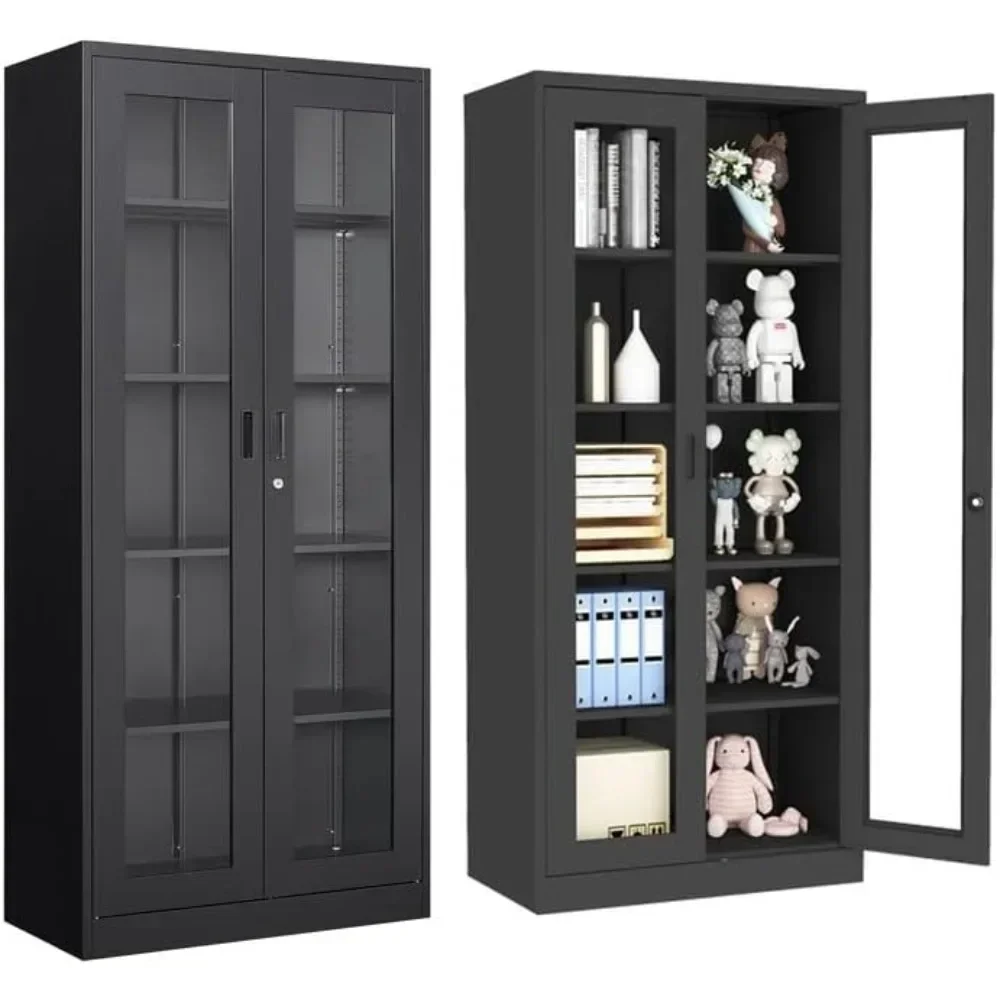 

Tall Bookshelf Bookcase With Glass Doors Storage Cabinet 71" Curio Cabinet Glass Display Cabinet With 4 Adjustable Shelves Room