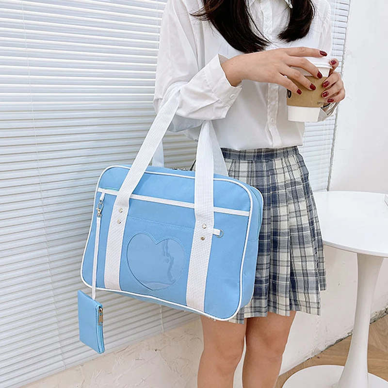 Jepang Lolita Heart JK tas seragam sekolah mode wanita kulit PU tas tangan pelajar wanita PU tas bahu Anime Cosplay