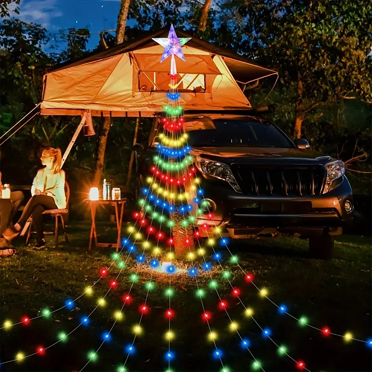 Pentagramme-Guirxiété lumineuse LED solaire étanche, décorations de camping en plein air, lampe dégradée, 8 modes, fête de famille, lumières de vacances, 3m, 2m