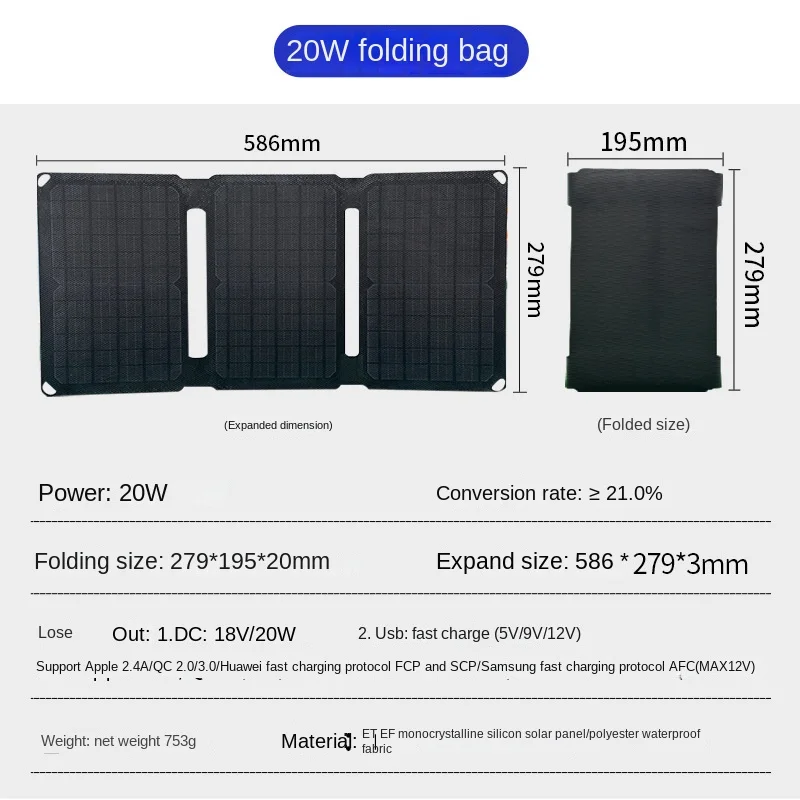 20W solar panel folding bag charger outdoor mobile phone mobile power supply solar energy