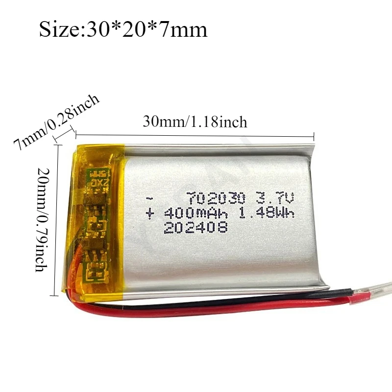 High quality 3.7V 702030 400mAh lithium polymer rechargeable battery for DIY GPS PSP DVR remote control drone beauty instrument