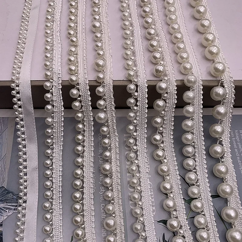 10yards/Lot 10mm Beads White Pearl Beaded Lace Trim Sewing Pearl Lace DIY Collar Sewing Garment Materials Crafts Decoration