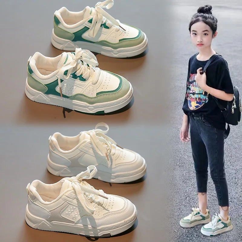 

Girls' Sports Shoes 2024 Spring New Fashion Sneakers Breathable Children's White Shoes Versatile Simple Big Children's Shoes