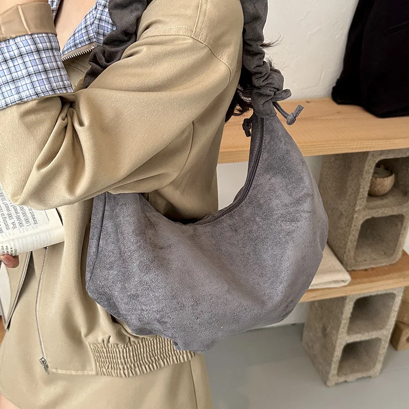 Fashionable Autumn Winter Reishi Mushroom Bag Women's Crossbody Bag with Drawstring Universal Style Single Shoulder Bag
