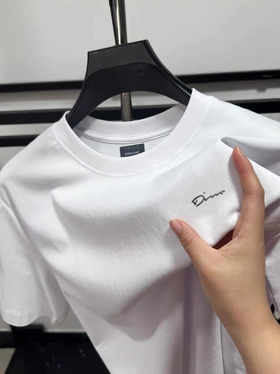 

Новая роскошная брендовая мужская футболка с круглым вырезом и короткими рукавами, летняя мода DR, вогнутый выпуклый дизайн с логотипом, топ для отдыха в корейском стиле