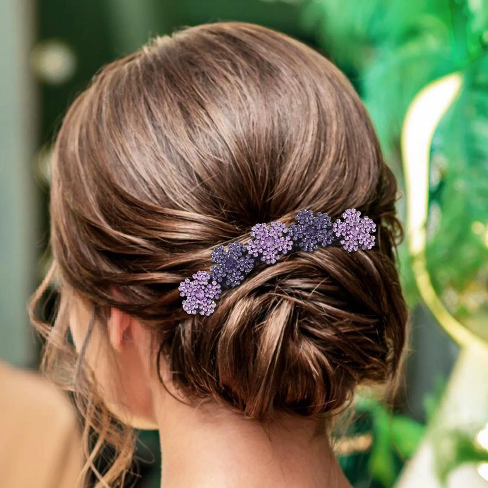 

2pcs Diamond Flower Combs Violet Rhinestone Hair Clips for Styling Side Bridal Updo Retro BarrettesVintage Headpiece