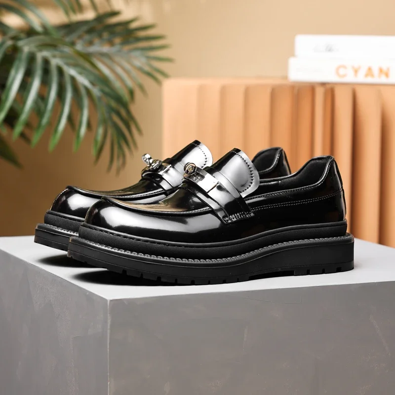 

Platform Black Loafers Shoes Genuine Leather Casual Shoes Male Outfoor Shoes