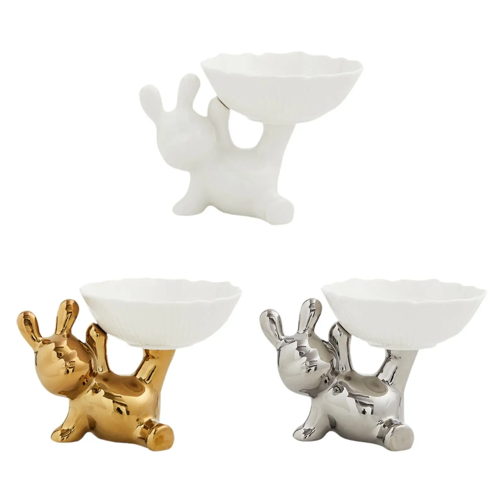 

Bunny Statue with Tray Collectible Cute Creative Decorative Sculpture for Living Room Entrance Desktop TV Cabinet Entryway