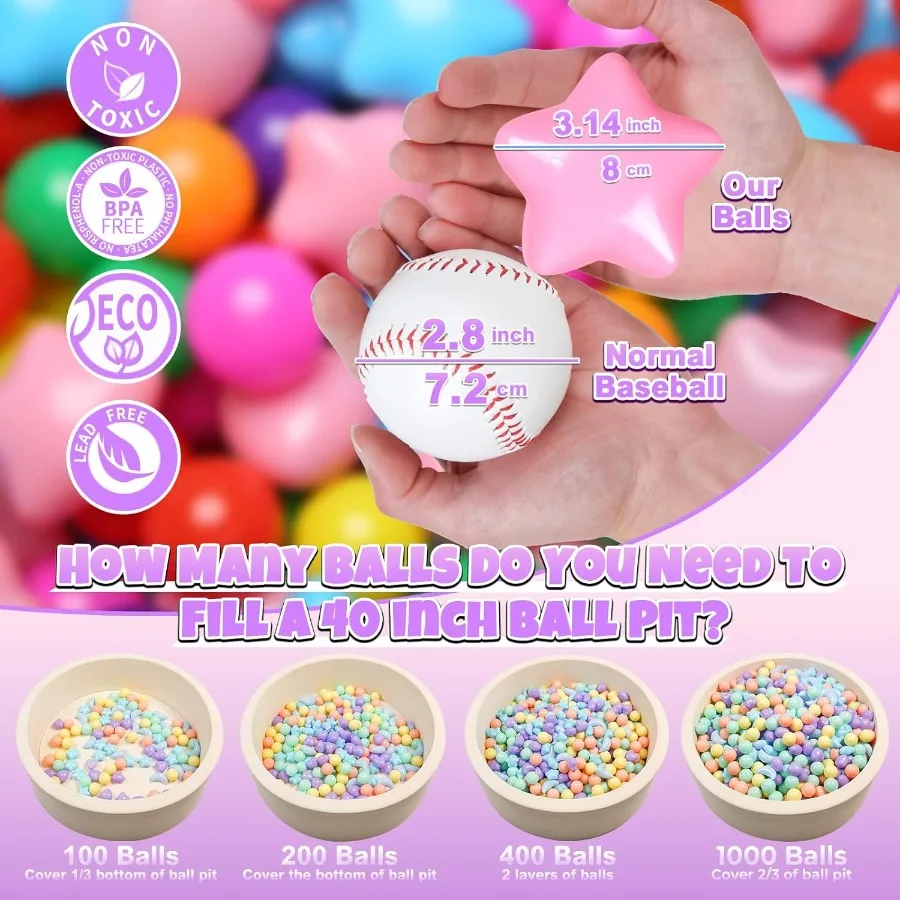 Star Ball Pit Balls para crianças – Bolas de plástico em formato grande para poços de bolinhas, barraca de brincar, piscina de bebês, brinquedos aquáticos, 100 peças