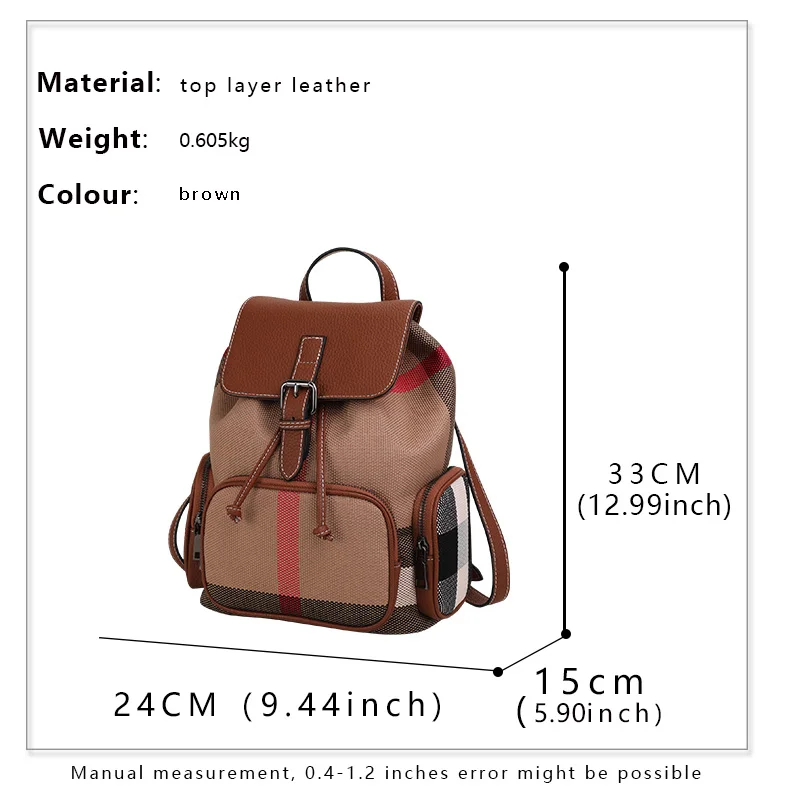 High Quality Stripes Canvas Women Backpack Retro Fashion Genuine Leather Female Shoulder Bag Daily Drawstring Casual Backpack