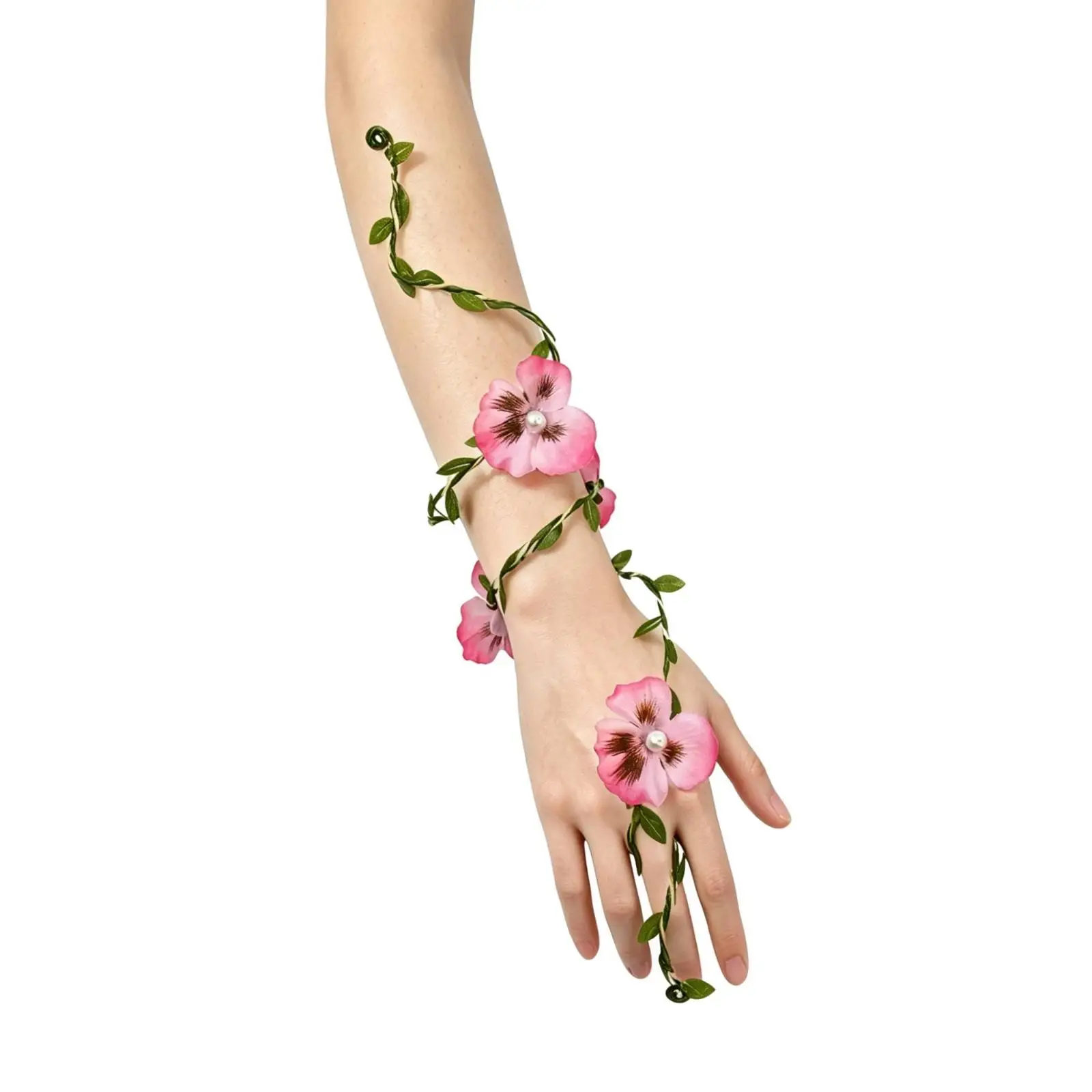 Polyester Party Wrist Garland Floral Vine Wrap Bracelet for Women Fairy Costume Accessory Braid Decor