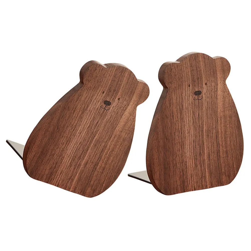 

2Pcs Adorable Wooden Bookend Creative Cartoon Bear Design for Home Office Desk Decor Bookstand Wood Bookends Office Bookend