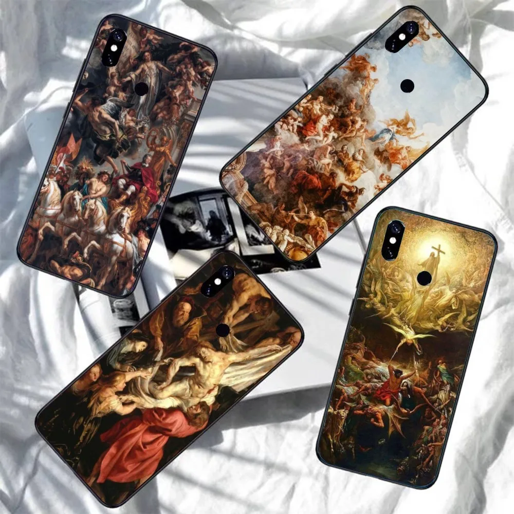 Baroque Painting Mobile Cell Phone Case for Xiaomi Redmi Note 12 11 10 9T 8 7 Pro 9 9A 9C 8 Black Soft Phone Cover Funda