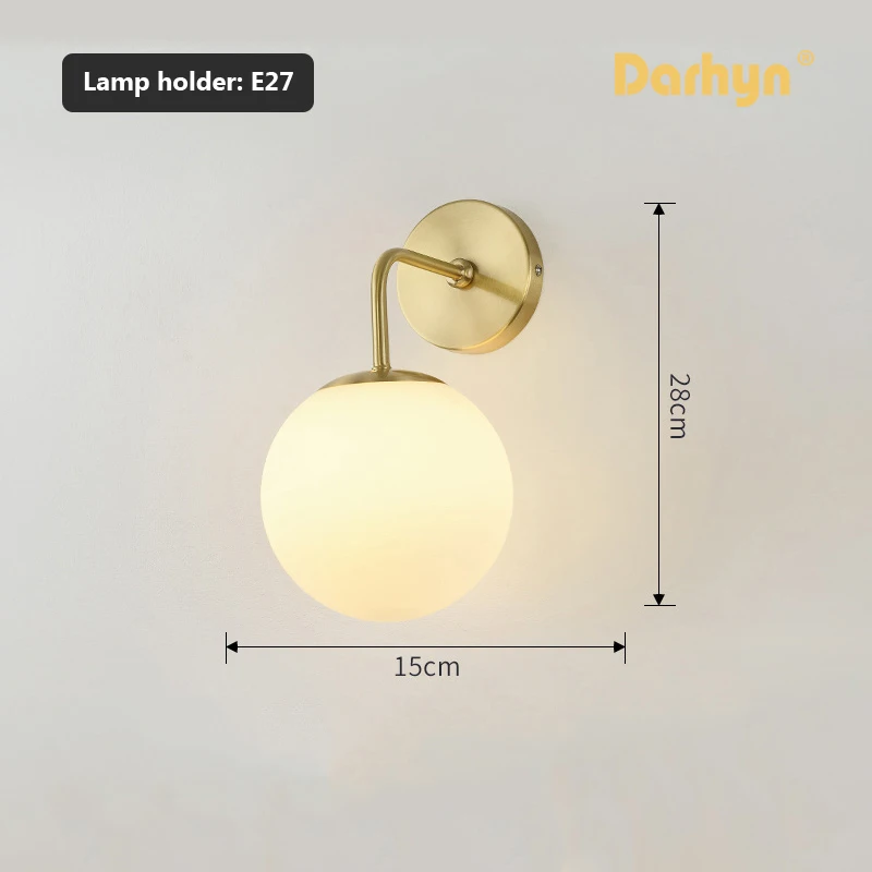 Nordic Wall lamp Golden Wall Lights With Milky Special Glass Round Ball For Home Indoor Decor Bedroom Bedside Wall Lights