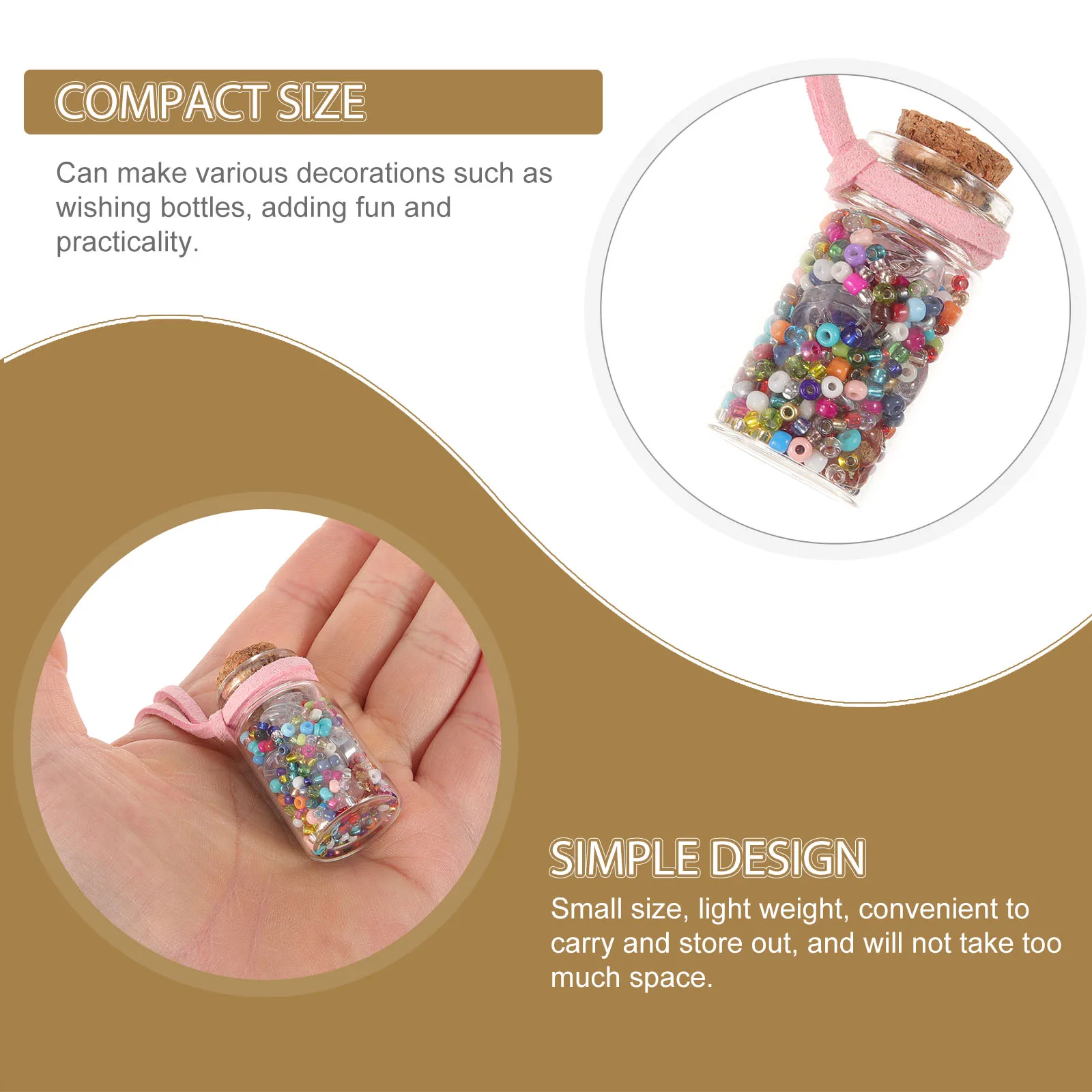 1 Set Mini Beads Bottle Diy Craft Kit For Kids Glass Bottles With Wooden Cork Small Size Lightweight Beads Decoration Set For