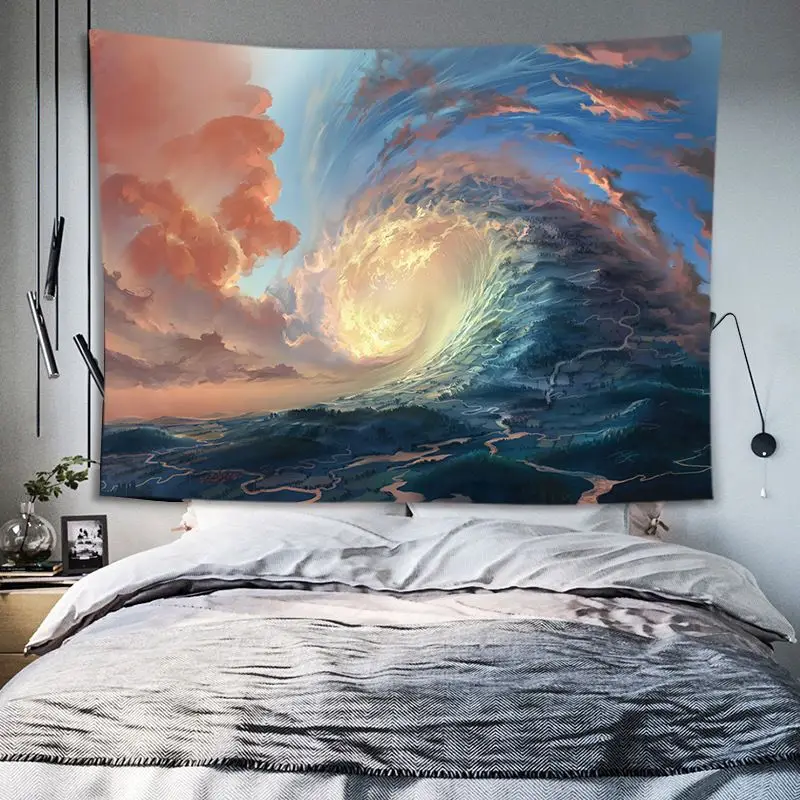 VIKAMA Magic Whirlpool Cloud Sea Landscape Tapestry Background Cloth High definition Wear resistant Fabric Decor Living Room