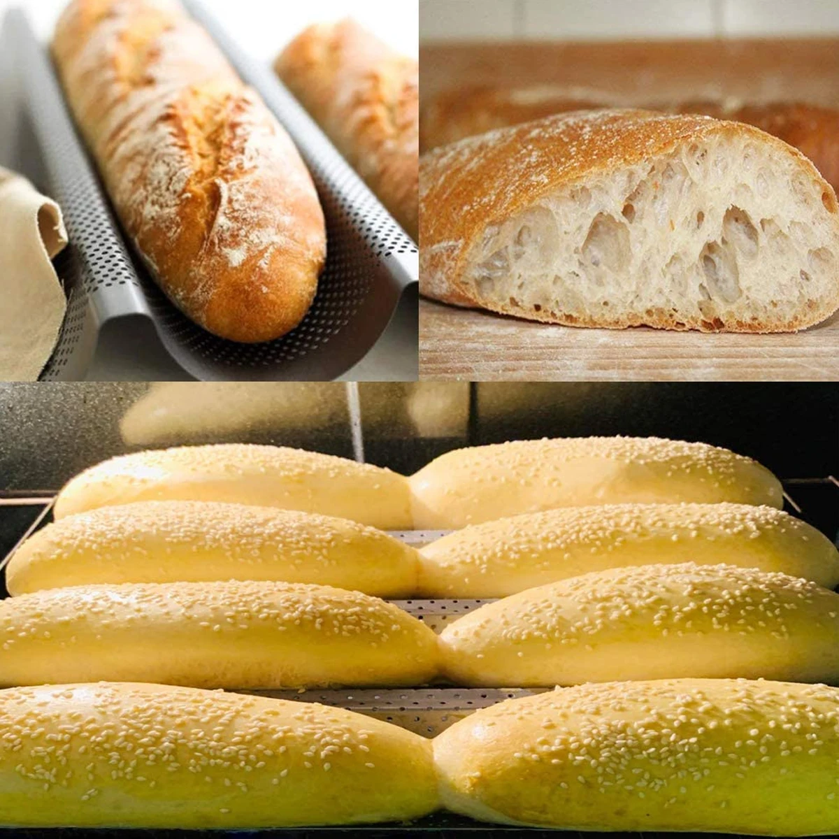 

Деко для выпечки из нержавеющей стали с 2 слотами и волнистым дизайном, антипригарная форма для французского хлеба, равномерные принадлежности для выпечки, серебро