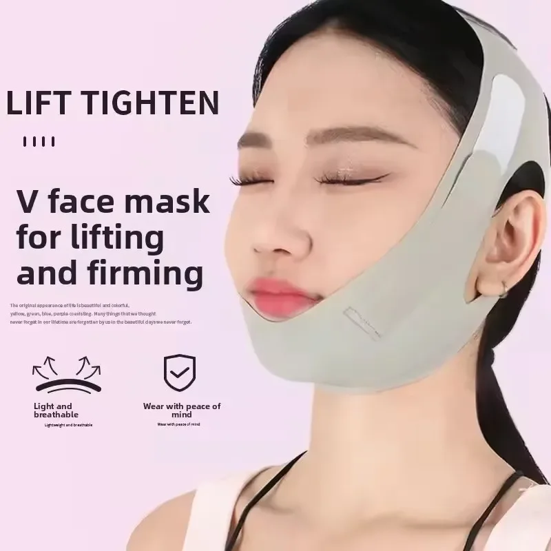 Adjustable V-shaped Facial Lifting Belt with Plastic Face, Dual Chin Breathable Facial Bandage, Reusable