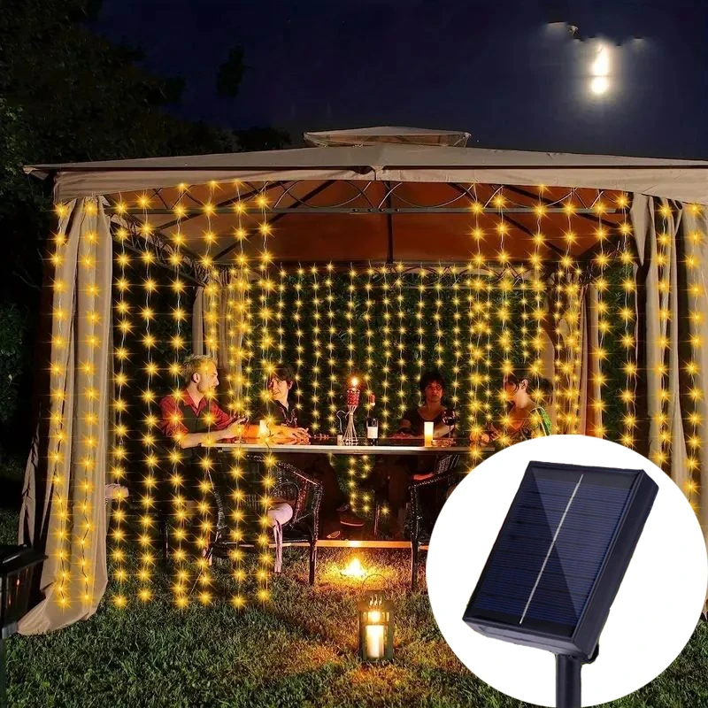 

8 Modes LED Solar Curtain String Lights,for Xmas Wedding Patio Fence Outdoor Garden Wedding,Halloween,Christmas Tree Decoration