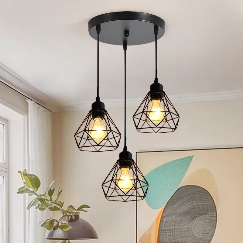 

1Pc black retro industrial hanging pendant light E27 bulb base, kitchen, restaurant, bar counter chandelier (without bulb)