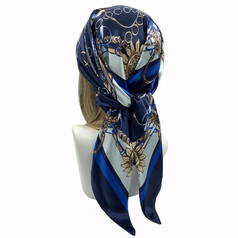 90*90cm jedwabny plac szalik kobiety luksusowa marka Satin hidżab szaliki kobiet szal druku Headwraps chustka Foulard tłumik pałąk